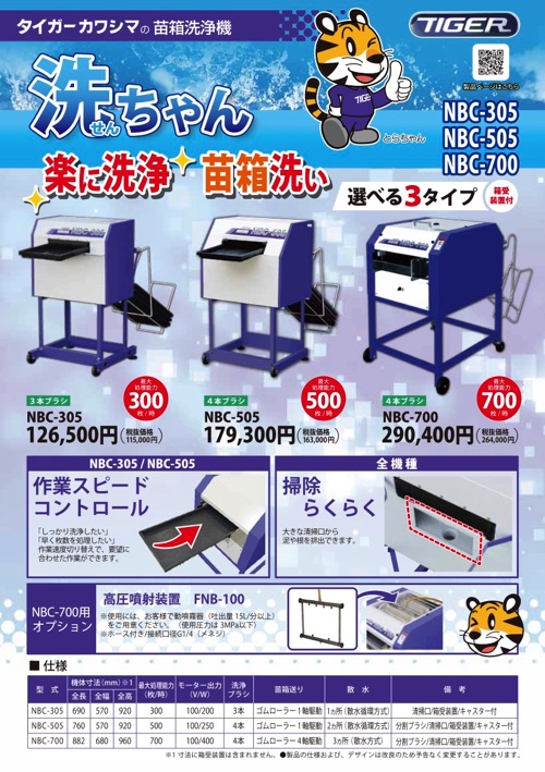 br>タイガーカワシマ｜ ＜オプション＞苗箱洗浄機 NBC-700用 高圧噴射装置 FNB-100 通販 